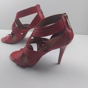 Tory Burch red patent leather 3.75 in. heel peep toe strappy sandal. Size 9.5 M